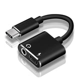 USB-C / Type-C to 3.5mm Aux + USB-C / Type C Earphone Adapter Charger Audio Cable(black)