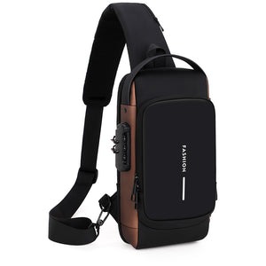 Men Multifunctional Waterproof Password Anti-theft Chest Bag(Black Brown)