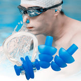 Earplugs Nose Clip Silicone Set Swimming Waterproof Equipment(Blue)