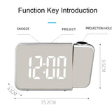 LED Mirror Projection Automatic Semi- bright Electronic Clock(Black Shell+Red Light)