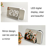 LED Mirror Projection Automatic Semi- bright Electronic Clock(Black Shell+Red Light)