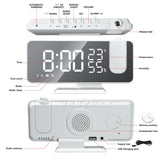 Mirror Surface LED Radio Projection Alarm Clock with Temperature & Humidity Display(White+White Characters)