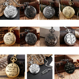 Engraved Vintage Commemorative Quartz Pocket Watch Round Watch, Style: Forever (Black)