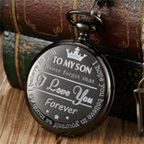 Engraved Vintage Commemorative Quartz Pocket Watch Round Watch, Style: Forever (Black)