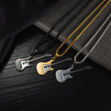 Personality Stainless Steel Guitar Pendant Titanium Steel Necklace, Color: Gold Pendant+0.4x70cm Pearl Chain