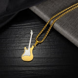 Personality Stainless Steel Guitar Pendant Titanium Steel Necklace, Color: Gold Pendant+0.4x70cm Pearl Chain