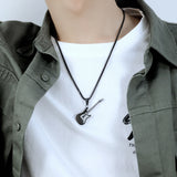 Personality Stainless Steel Guitar Pendant Titanium Steel Necklace, Color: Gold Pendant+0.4x70cm Pearl Chain