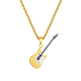 Personality Stainless Steel Guitar Pendant Titanium Steel Necklace, Color: Gold Pendant+0.4x70cm Pearl Chain