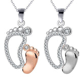 Crystal Cute Foot Shape Pendant Necklace Mother Day Gift Jewelry(Silver)