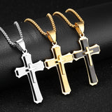 Three Layer Cross Necklace Titanium Steel Men Necklace, Color: Steel Color Pendant+3x55cm Pearl Chain