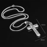 Three Layer Cross Necklace Titanium Steel Men Necklace, Color: Steel Color Pendant+3x55cm Pearl Chain