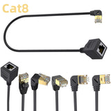 Left Bend 0.5m Cat 8 10G Transmission RJ45 Male To Female Computer Network Cable Extension Cable(Black)