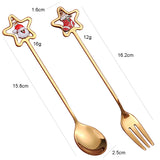 6pcs /Pack Christmas Stainless Steel Spoon And Fork Cutlery Gift Set, Style: 410 Pentagram+Red Box
