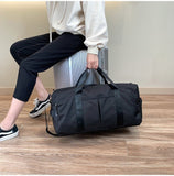 Soft Nylon Cloth Shoulder Sports Gym Yoga Handbag (Black)