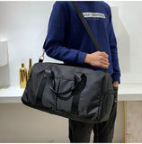 Soft Nylon Cloth Shoulder Sports Gym Yoga Handbag (Black)