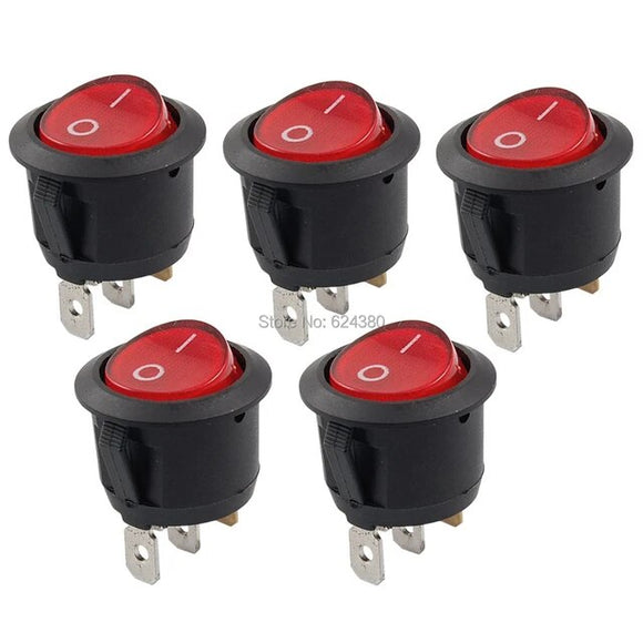 ROUND RED LED ROCKER INDICATOR SWITCH 3 PIN, On-OFF Snap-in 220V kontakt